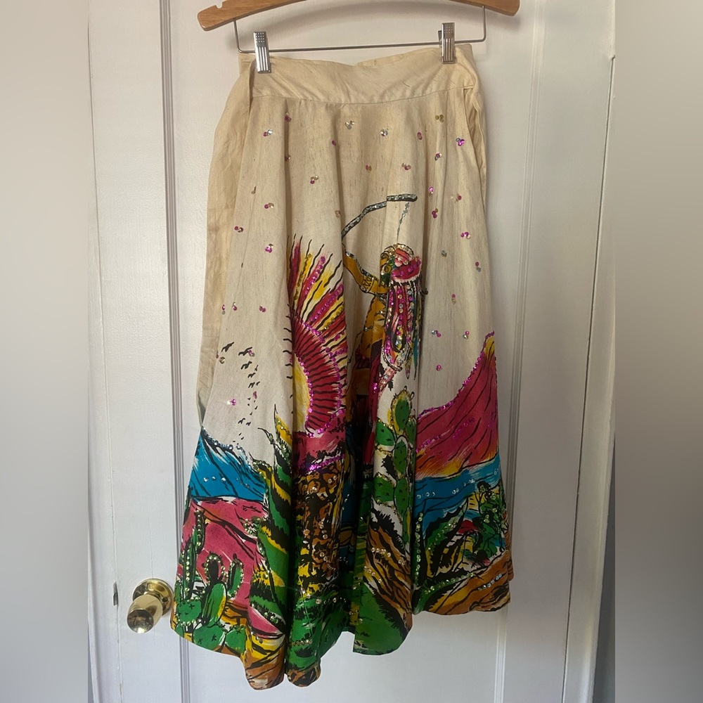 Vintage Hand-painted Mexican Circle Skirt